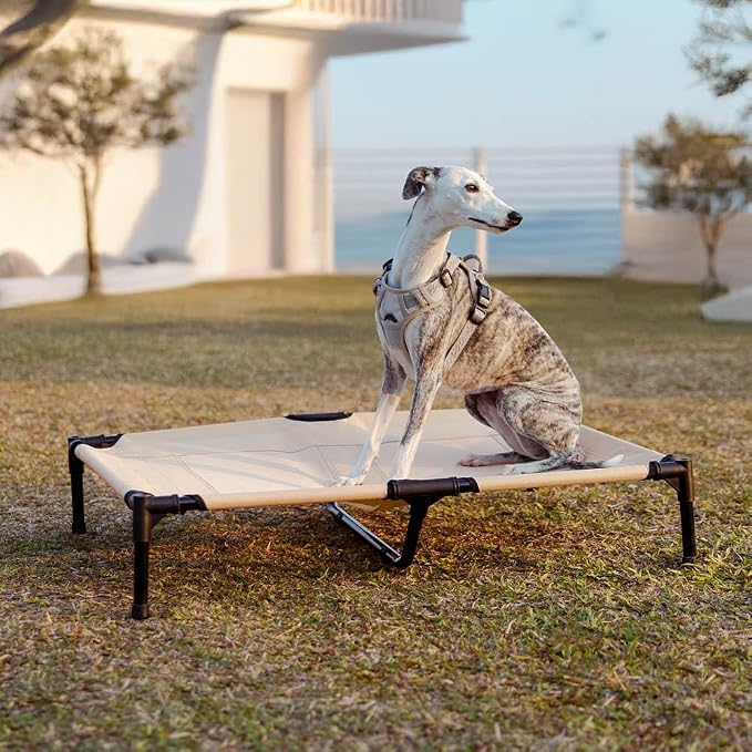 FUNNY FUZZY Elevated Dog Bed with Canopy for Large Dogs up to 120 lbs– Raised Dog Cot Bed with UV Shade,Waterproof,Breathable Mesh,Outdoor & Indoor Use,Portable,Khaki(36"×30"×7") - Image 7