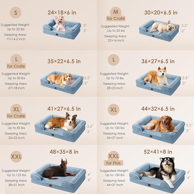 EHEYCIGA Orthopedic Dog Bed Medium Size Dog, Waterproof Washable Pet Beds | Non-Slip Bottom and Egg-Crate Memory Foam Dog Couch Bed with Washable Removable Cover, Washed Blue - Image 2