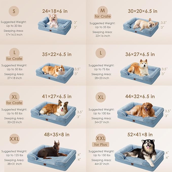 EHEYCIGA Orthopedic Dog Beds Large Sized Dog, Waterproof Washable Pet Bed | Non-Slip Bottom and Egg-Crate Memory Foam XL Dog Couch Bed with Washable Removable Cover, Washed Blue, 41Inch - Image 2