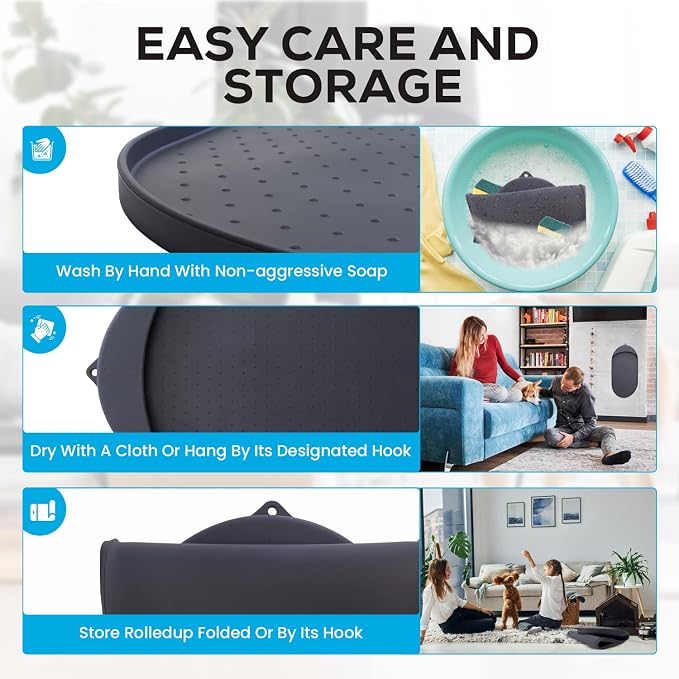 Silicone Pet Feeding Mat - 32' x 19' with Residue Collection Pocket - Waterproof Cat & Dog Bowl Mat, High Edges - Gray - Image 6