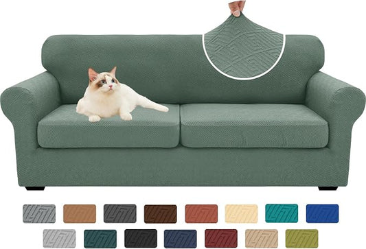 XINEAGE New 3 Pieces Couch Covers for 2 Extra Large Cushion Sofa Super Stretch Sofa Cover for 2 Large Seat Universal Loveseat Slip Cover for Living Room (Pea Green), 71"-91"(2 Cushions) by XINEAGE