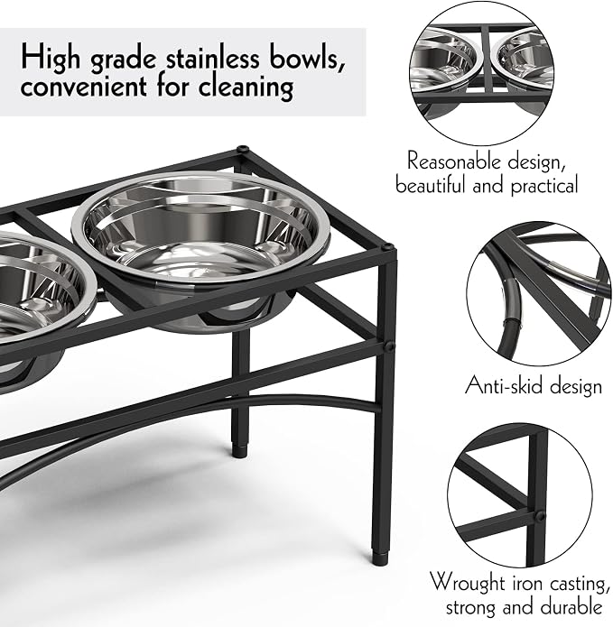 LUEXBOX Dog Bowls, Raised Pet Feeder with Stand, Stainless Steel, 10.5 inch Height, Medium or Large Breeds - Image 2