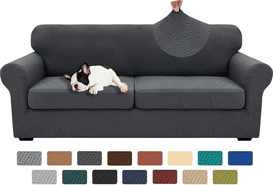 XINEAGE 2026 New 3 Pieces Couch Covers for 2 Extra Large Cushion Sofa Super Stretch Sofa Cover for 2 Large Seat Universal Loveseat Slip Cover for Living Room (Dark Gray), 71"-91"(2 Cushions) by XINEAGE