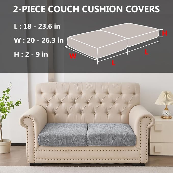Genina Waterproof Couch Cushion Covers for Pets Washable Sofa Seat Covers | Non Slip,Stretch Jacquard Fabric,Pet Hair & Scratch Protection,Easy Installation,Furniture Protector,Sectional Sofa,2 Piece - Image 2