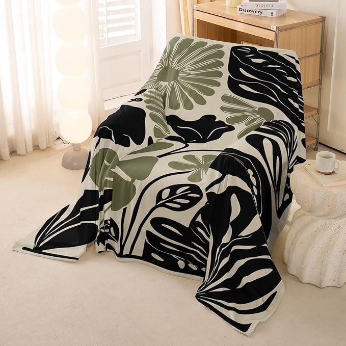 Erosebridal Black Sage Green Flower Couch Cover Abstract Floral Sofa Cover 71" X 91" Vintage Aesthetic Minimalist Sofa Protector for Pet Cats Kids Groovy 70S Modern Washable Couch Protector, Non Slip - Image 4