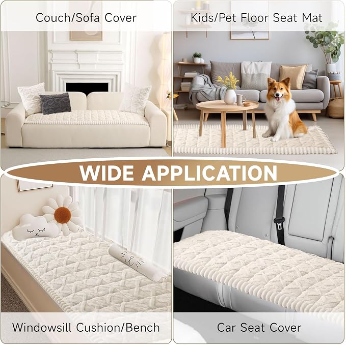 OTOB Couch Cover for Dogs Washable Pet Friendly, Non Slip Plush Fuzzy Love Seat Couch Covers Sofa Slipcovers, Geometric Jacquard Soft Pet Cushion Mat Furniture Protector (Off White, 27.6" x 59.1") - Image 7