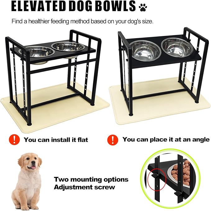 INGIORDAR Dog Bowls Elevated Height Adjustable Raised Dog Bowl Feeding Mat | Metal Pet Food Feeder Dish Station Non-Slip Dog Bowl Stand Stainless Steel Food Water Bowl - Image 3
