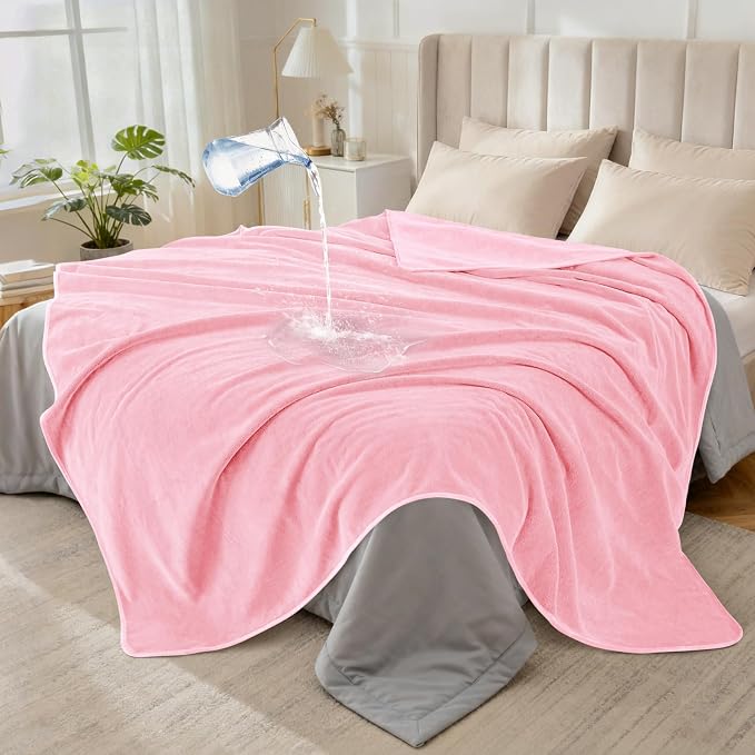 LOOBANI Waterproof Blanket for Twin Bed, Pink Couch Blanket, 60"x80" | Reversible Leakproof Blanket for Pet Accidents, Soft Flannel & Coral Fleece Bed Throw, Stain-Resistant Furniture Protector by LOOBANI