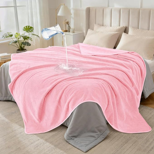 LOOBANI Waterproof Blanket for Twin Bed, Pink Couch Blanket, 60"x80" | Reversible Leakproof Blanket for Pet Accidents, Soft Flannel & Coral Fleece Bed Throw, Stain-Resistant Furniture Protector by LOOBANI
