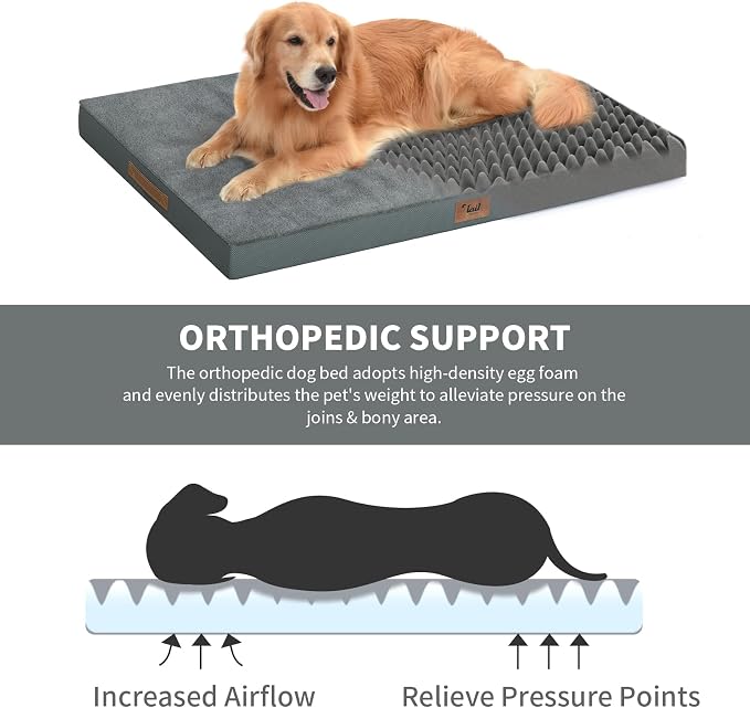 Jumbo Waterproof Orthopedic Dog Bed for Extra Large Dogs | Egg Crate Foam, Pressure Relief, Fits 54x37 Crates, Machine Washable 1680D Oxford Cover, Indoor & Outdoor Use, Up to 150 lbs - Image 3