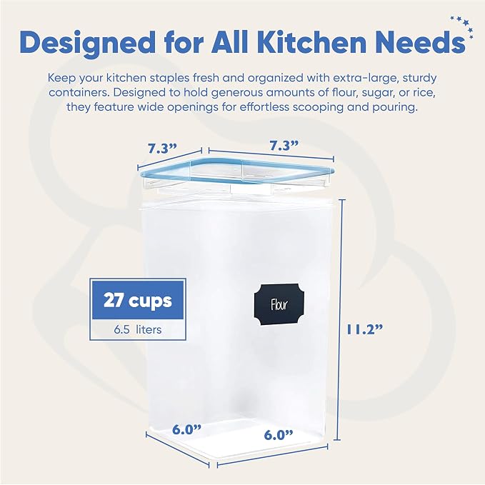 Chef's Path Extra Large Airtight Flour and Sugar Storage Containers with Lids, Set of 2, 6.5L Pantry Canisters for Bulk Flour and Sugar Storage - Transparent - Image 4