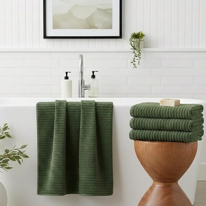 4 Piece Bath Towels, 30"x60" Microfiber Towels Set, Olive Green | Large Bathroom Towels, Soft Touch, Highly Absorbent, Quick Dry, Lint Free, Long-Lasting, Family Use, Guest Bath & Daily Use - Image 2