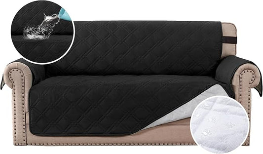H.VERSAILTEX 100% Waterproof Sofa Slipcover Washable Loveseat Cover for 2 Cushion Cover Non-Slip Furniture Protector with Puppy Paw Silicone Backing Couch Cover for Pets Dogs (Loveseat, Black) by HVERSAILTEX