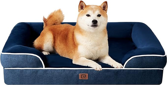 EHEYCIGA Orthopedic Dog Beds Large Sized Dog, Waterproof Washable Pet Bed | Non-Slip Bottom and Egg-Crate Memory Foam XL Dog Couch Bed with Washable Removable Cover, Navy by EHEYCIGA