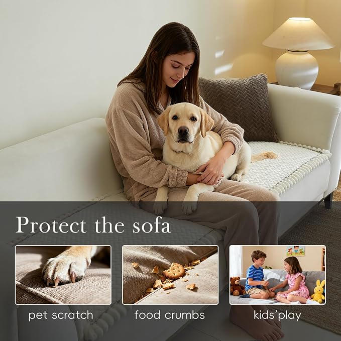 Herringbone Couch Cover for Dogs - Large Silicone Particles Non Slip Pet Sofa Protector Thick Soft Furniture Mat for Dogs Cats Washable Heavy Duty Slipcover for 3 Cushion Couch, Sectional - Image 3