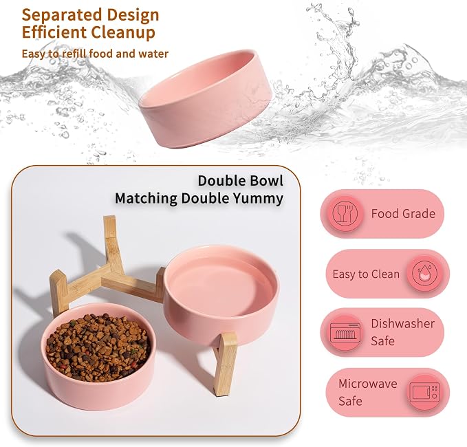 Elevated Ceramic Dog Bowl, 2 Cups Dog Food and Water Bowl Set with Stand | 5.1'' Double Dog Feeding Dishes, Non-Slip Raised Dog Feeder for Cats and Puppies, 16.23 OZ / 480 ML, White - Image 5
