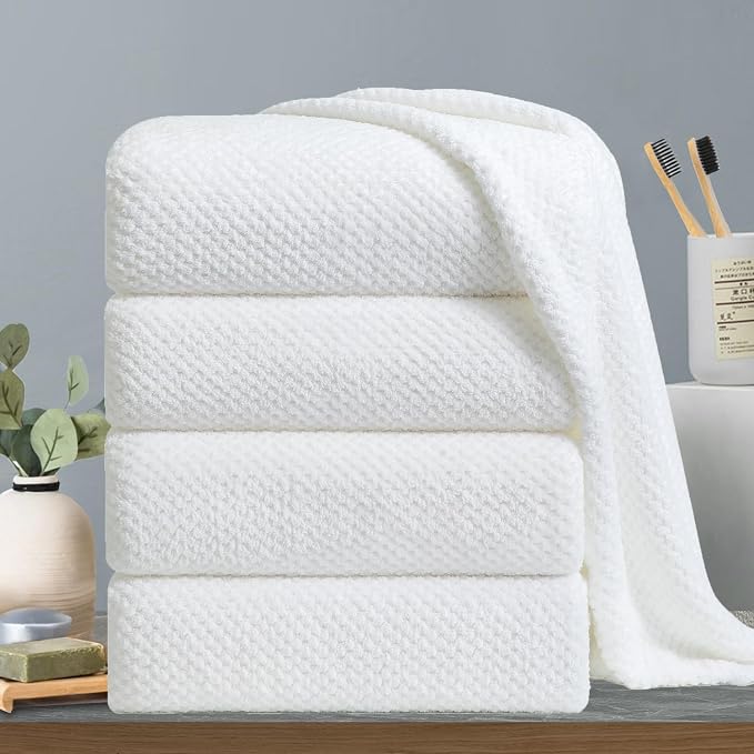 Extra Large Bath Towels Set 35x70 Inches - White Luxury 600 GSM Oversized Bath Sheet Towel,Ultra Soft Microfiber - Quick Dry,Highly Absorbent Shower Towels Spa Hotel Bathroom Towel Set (4-Pack) by Hailea