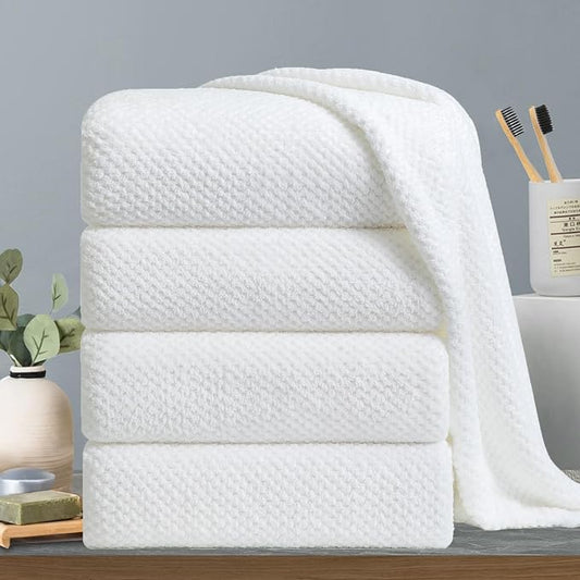 Extra Large Bath Towels Set 35x70 Inches - White Luxury 600 GSM Oversized Bath Sheet Towel,Ultra Soft Microfiber - Quick Dry,Highly Absorbent Shower Towels Spa Hotel Bathroom Towel Set (4-Pack) by Hailea