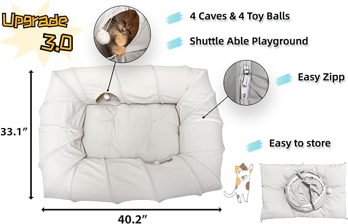 XxingSheep 4 Ways Shuttled XL Cat Tunnel Bed for Indoor Cats Peekaboo Cat Cave Donut with Cool Mat - Image 4