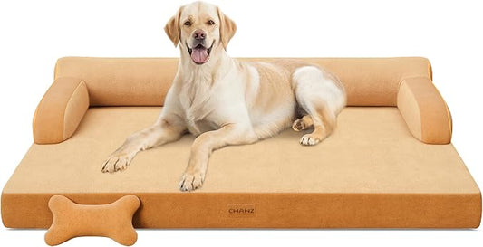 CWAWZ XL Plus Orthopedic Dog Bed, Big Dog Bed for Large Sized Dogs, Dual-Sided Pet Cooling Beds with Memory Foam Washable Cover Nonslip Bottom, Waterproof Pet Couch with Bolster, Brown by CWAWZ