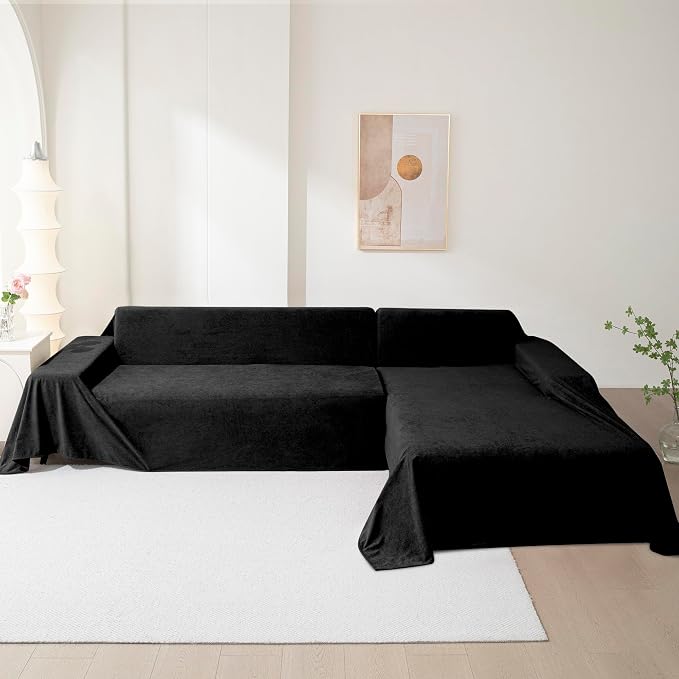 MEETSKY Couch Cover for 2 Cushion Sofa Washable, Cat Scratch Proof Sofa Covers, Furniture Protector Love Seat L Shape Soft Sectional Couch Covers for Dogs Pets, 71" x 102", Black - Image 7