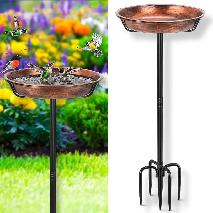 Gtongoko Metal Bird Bath for Outdoors, 34" Tall Bird Bath with 12" Removable Bowl, Heavy Duty 5-Prong Stable Base, Easy-to-Clean Heavy Duty Birdbath & Bird Feeder for Garden, Patio, Yard by Gtongoko