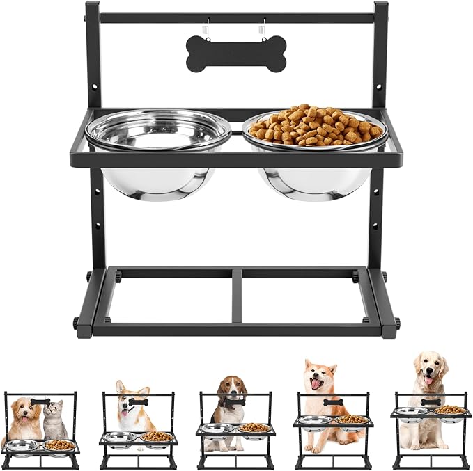 ADENGL Elevated Dog Bowls for Dogs,Raised Dog Bowl Stand with Two 1700ML Stainless Steel Bowls, Adjustable Tall Dog Food Water Bowls by ADENGL