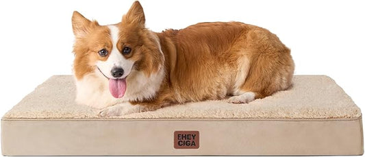 EHEYCIGA Orthopedic Dog Bed Large with Removable Washable Cover, 35IN Khaki | Egg Crate Foam Support, Durable Oxford fabric, Non-Slip Bottom, Machine Washable, Soft Waterproof Plush Pet Bed Mat For Crate by EHEYCIGA