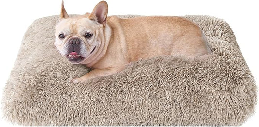 EHEYCIGA Fluffy Dog Crate Bed for Medium Dogs, Plush Crate Pad, Taupe | Calming Anti Anxiety Medium Dog Bed, Washable Soft Warm Faux Fur Crate Mat with Non-Slip Bottom by EHEYCIGA
