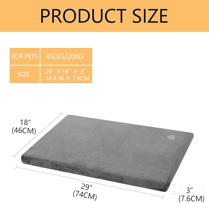 EMPSIGN Dog Bed Mat Crate Pad Mattress, Ultra Soft Pet Kennel, Grey, M | Reversible(Cool & Warm), Waterproof Linings, Removable Machine Washable Cover, for 30" Dog Crate, Firm Support - Image 2