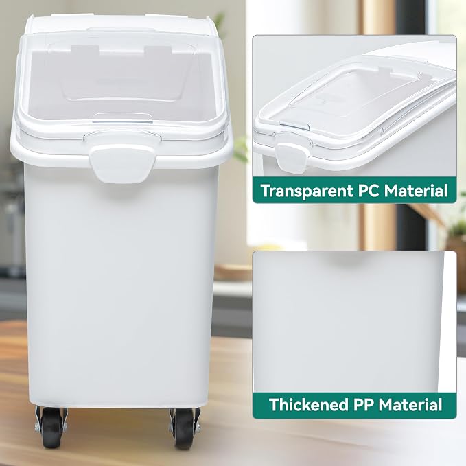 YITAHOME 21 Gallon Ingredient Bin, Commercial Food Container with 500 Cups, Large Flour Storage Container Bin with 360° Wheels, Scoop and Lid for Kitchen, White - Image 5