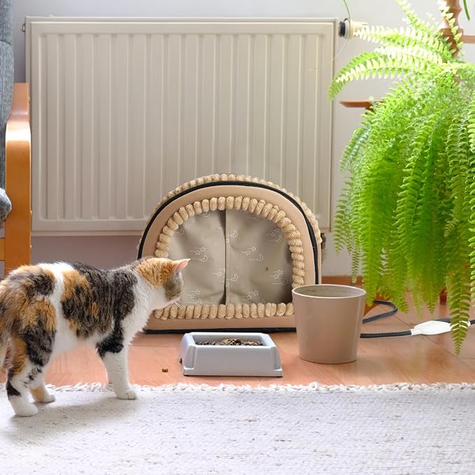 Smart Heated Cat Bed Cave Pet House for Indoor Cats & Small Dogs, Washable & Foldable with Removable Cushion, 17.72x14.96x12.6 inches, Brown - Image 3