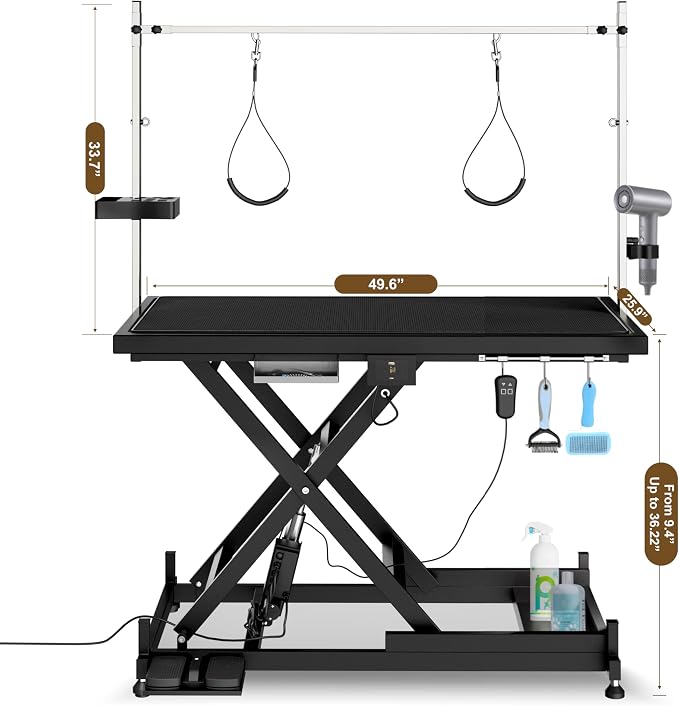 Electric Lift Pet Dog Grooming Table, Upgrade 50 Inch Heavy Duty 9'' -36'' Adjustable Height Professional Pet Grooming Table with Tool Organizer, Adjustable Overhead Arm for Large Dogs at Home, Black - Image 5
