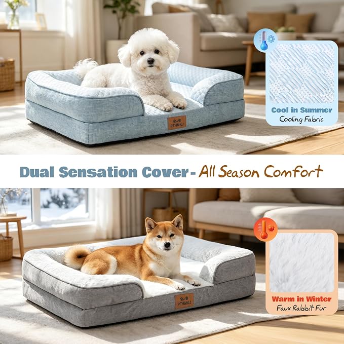 Orthopedic Dog Bed Medium Sized Dog with 2 Pack Removable Washable Covers - Soft Plush & Cooling Surface, Waterproof Dog Bed 30 Inch Pet Bed with Egg-Crate Foam and Non-Skid Bottom - Image 2