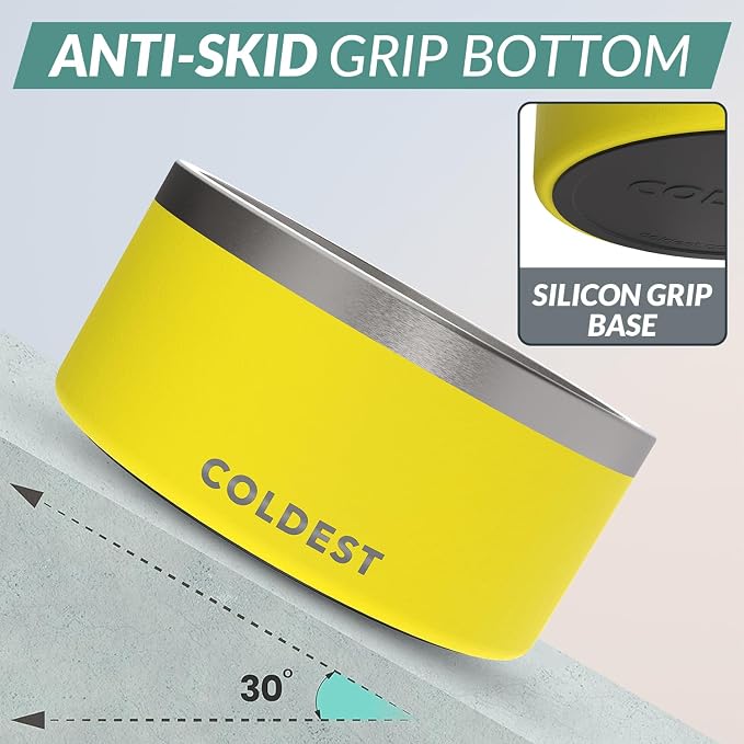 Coldest Dog Bowl - Anti Rust Metal, Non Slip, 3 Layers Insulated Stainless Steel Dog Bowls - Spill Proof & Heavy Duty - Water Bowl for Dogs, Cats & Pets, Dish Washer Safe (200 oz, Solar Yellow) - Image 2