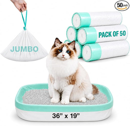 50 Count Jumbo Litter Box Liners, 36x19 Inches – Extra Thick, Heavy Duty by Unknown