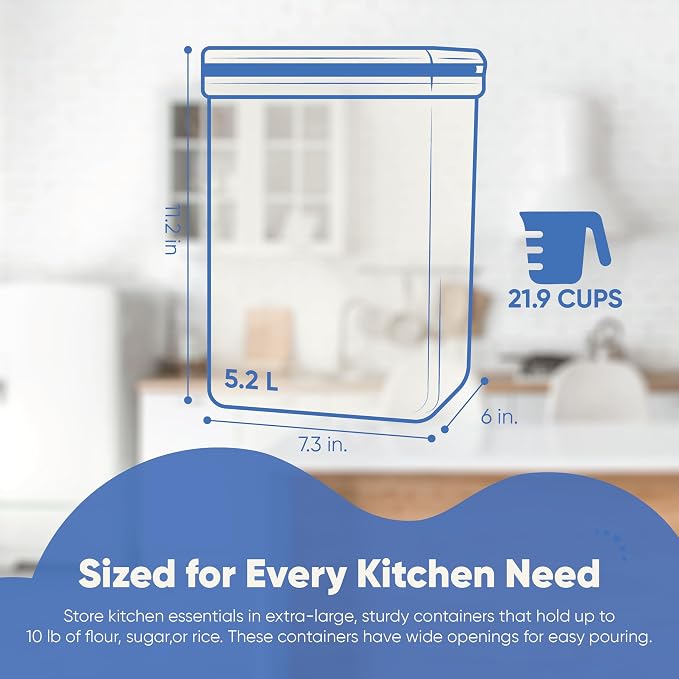 Chef's Path Large Airtight Food Storage Containers with Lids, Pack of 2, 5.2L, 175Oz, Airtight Kitchen and Pantry Bulk Canisters for Flour, Sugar, Rice, and Baking Supplies - Transparent - Image 4