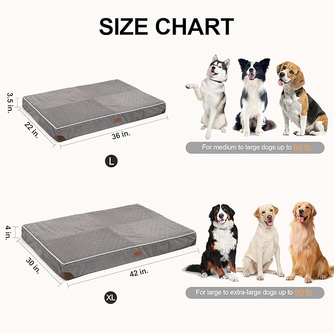 FUKUMARU X-Large Dog Bed, Thickened Waterproof Dog Mat with Washable Cover | 4" Extra Thick Egg Crate Foam Pet Mat, Corduroy Orthopedic Dog Bed for Crate, Flat Dog Pad with Anti-Slip Bottom - Image 6