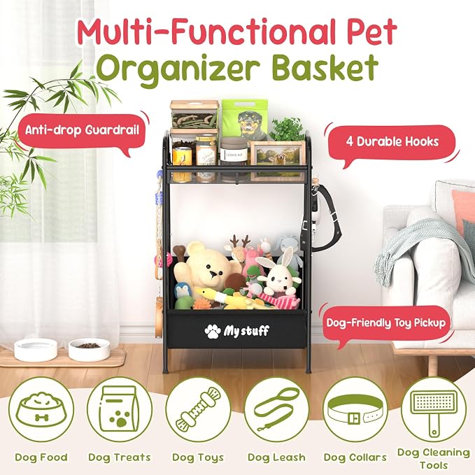 Kaiferty Medium Dog Toy basket, Toy Box for Dogs, Pet Toys Bin Dog Metal Wire Basket for Toys, Food Storage, Storage Organizer Chest Storage, Toy Box for Living Room Area (Black) - Image 7