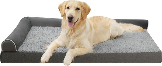 Grey 36''x27''x6.5 Medium L Orthopedic Plush L Shape Dog Bed | Soft, Waterproof, Egg Foam, Pet Crate Beds Mat, Kennel Pads, Removable Washable Cover,Non-Slip Bottom,Anti-slip oxford fabric by YIZHUOPET