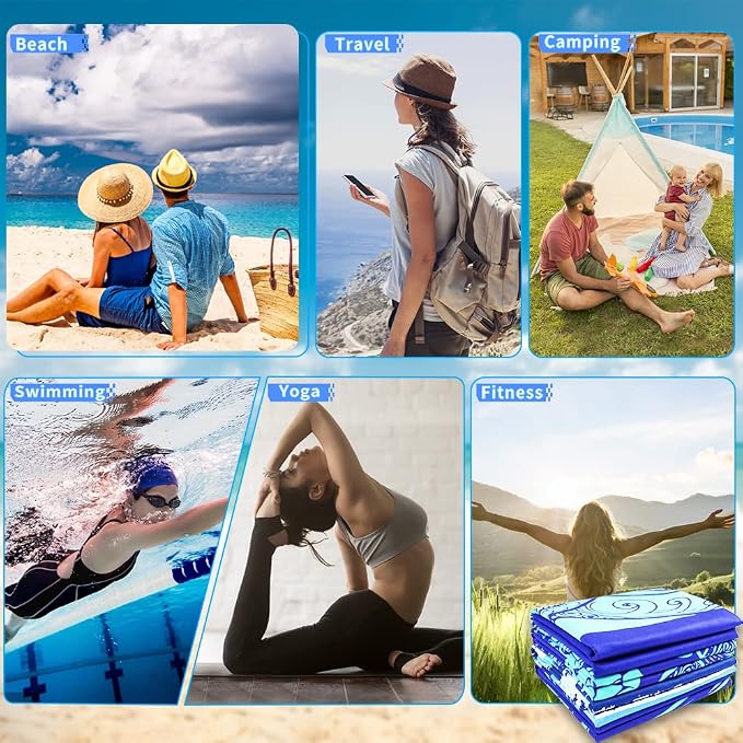 4 Pack Microfiber Oversized Lightweight Beach Towel 71"x32" XL Extra Large Thin Sand Free Towels Travel Swim Pool Yoga Gym Camping for Adults Beach Essentials Accessories Vacation Gift - Image 7