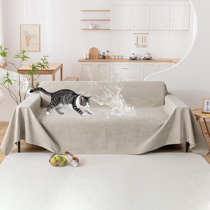 VClife Couch Covers Anti Scratch Sofa Covers for 2 Cushion Couch Sofa, Waterproof Pet Couch Cover for Dog Cat, Washable Couch Slipcover Modern Khaki Sofa Cover Throw Furniture Protector, 71"X102" by VCLIFE