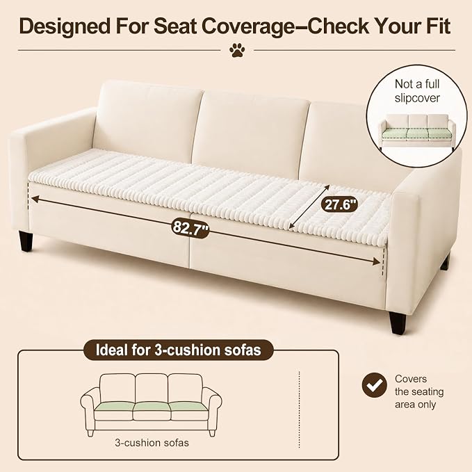 decorUhome Couch Cover for Dogs, Non Slip Fuzzy Thick Pet Sofa Protector | Pet Friendly, Machine Washable, Fits 3-Cushion Sofa, Protects Against Pet Hair & Daily Messes, White, 27.6" x 82.7" - Image 10