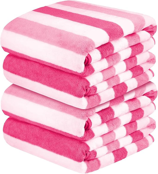 JML Microfiber Bath Towels Set of 4, Large Bathroom Towel for Adult, 30" x 60", Soft, Super Absorbent & Fast Drying, Use for Shower, Sauna, Sport, Fitness, Yoga, Cabana Stripe Pink by JML