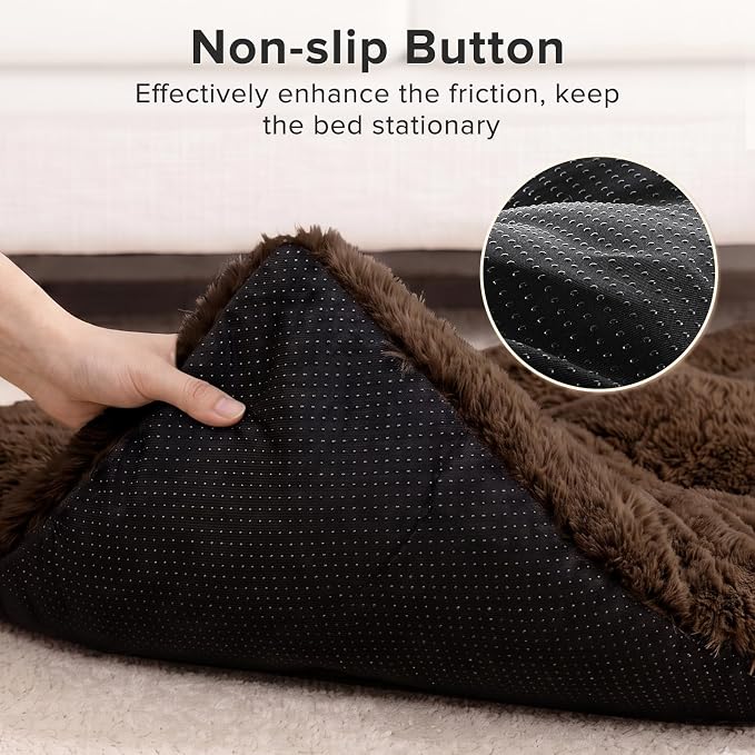JOEJOY Dog Bed Crate Pad, Deluxe Plush Washable Dog Beds Fulffy Soft Kennel Pad Anti-Slip Pet Sleeping Mat for Medium Small Dogs, 29" x 21", Brown - Image 4