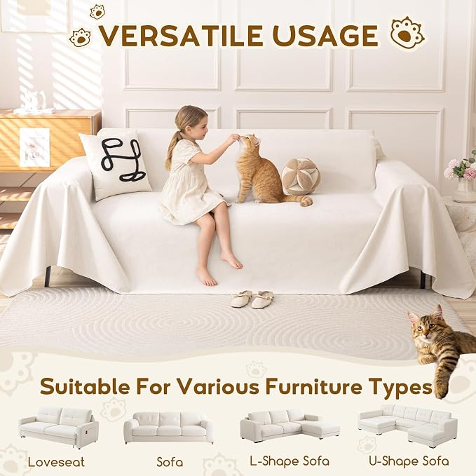 OstepDecor Waterproof Couch Covers for Pets, Couch Protector from Cat Claws | Washable Sofa Cover for Dogs, Non Slip Furniture Protector for Sofas, Loveseats & Sectionals, 71"x102", White - Image 5