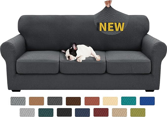 XINEAGE 2026 New 4 Pieces Couch Covers for 3 Cushion Couch Super Stretch Thick Soft Sofa Cover Anti Slip Sofa Slipcover Dogs Cats Furniture Protector (Dark Gray, 71"-91") by XINEAGE