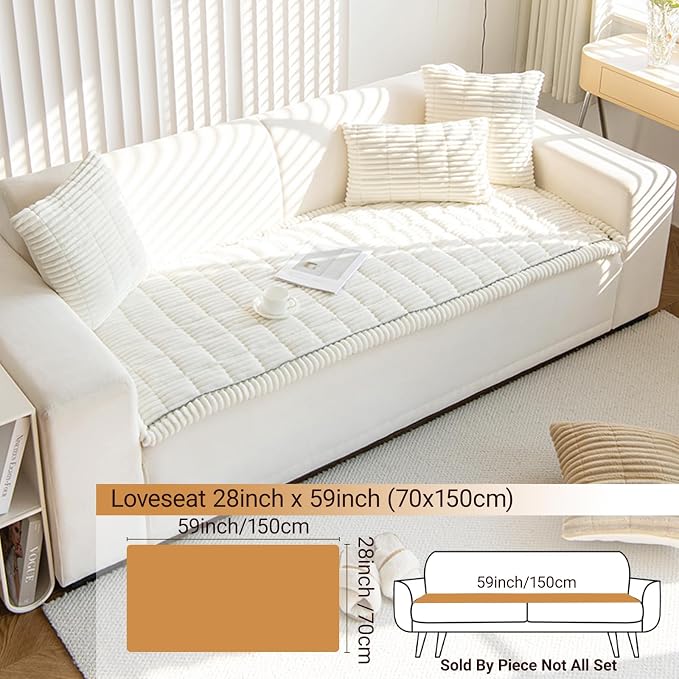 Pet Couch Cover Dogs Washable Non-Slip Couch Protector Fuzzy Cat Sofa Covers for 3 Cushion Sofa Pet Friendly Couch Protector Dog Mat for Couches and Sofas White, 27.6 x 70.9 - Image 6
