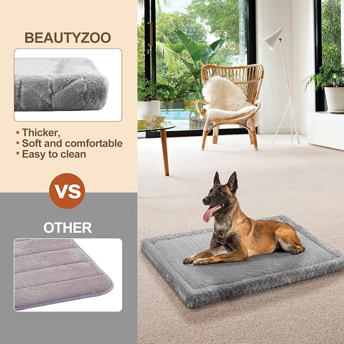 BEAUTYZOO Dog Bed Crate Pad 36 x 24 inch, Washable Dog Crate Mat for Large Sized Dogs, Anti-Slip Pet Crate Bed Kennel Pad, Durable Cozy Puppy Sleeping Mat Rectangle Mattress, Grey - Image 8