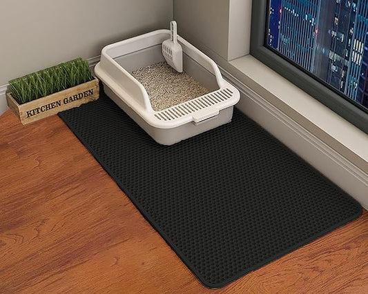 HCY&WLD Cat Litter Mat, 45x26 Inch Extra Large&Long Double Layer Cat Litter Box Mat, EVA Non-Slip, Waterproof Urine Proof Cat Litter Catcher Mat, Easy Clean Scatter Control (45x26 Inch, Black) by HCY%26WLD